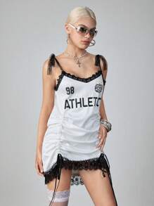 ROMWE Avant Vestido con capucha y cordón con detalle de encaje estilo Y2K para mujeres