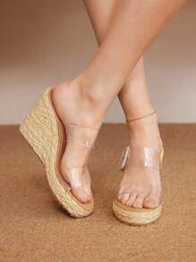 Styleloop Women's Fashion Holiday Style Transparent Strap Wedge Platform Straw Rope Sandals, Suitable For Spring/Summer Vacation And Outdoor Wear - Apricot - View 3