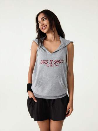 Tropiluxe Amerikanischer Retro-Muster ärmelloser Hoodie-Sweatshirt, Frühling/Sommer