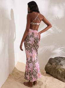 Vacation Spring/Summer Vacation Woven Printed Waist Cut-Out Women's Dress,Tea Party Dress,Summer Dresses For Women,Sexy Maxi Dress,Wedding Outfit - Multicolor - View 2