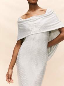 Opulessa Vestido ajustado de mujer con hombros descubiertos de punto con lentejuelas