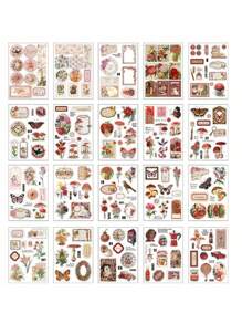 SHEIN 20 piezas Libro de pegatinas de decoración de papel japonés, libro de pegatinas de decoración para mascotas, pegatinas vintage para manualidades y decoración de scrapbooking - Multicolor - Ver 7