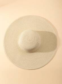Simple Fashion Large Brim Straw Hat For Beach, Resort, Vacation - Beige - View 3
