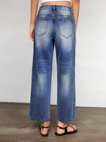 Maija Women's Blue Jeans Low-Rise Straight-Leg Trousers Summer Jeans Retro Baggy Pants - Medium Wash - View 2