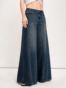 Aveloria Modichic 女士休闲水洗低腰阔腿牛仔裤 - 藍色 - 查看 5