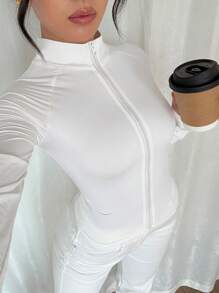 Chiquease 女士纯色插肩袖休闲轻便防晒夹克 - 白色 - 查看 5