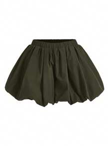 COSMINA Quần short culotte cạp chun màu trơn viền bèo nhún cho nữ - xanh quân đội - Xem 1