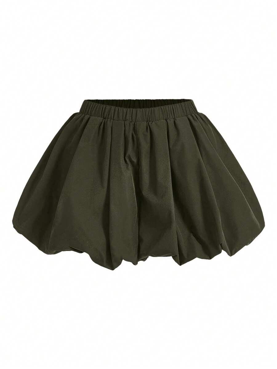 COSMINA Quần short culotte cạp chun màu trơn viền bèo nhún cho nữ - xanh quân đội - Xem 1