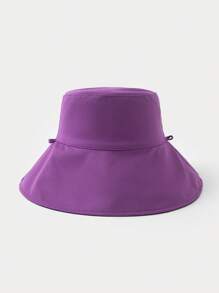 Solid Color Versatile Women's Hooded Drawstring Reversible Bucket Hat For Beach - Purple - View 2