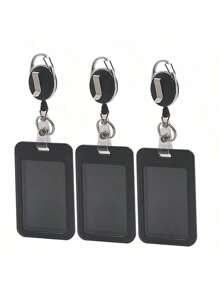 1pc Hard Black Vertical Plastic Card Holder With Retractable Badge Reel Clip For Office/School Id, Credit Card, Key Card, Driver License And Access Pass Protection Back To School - Black - View 1