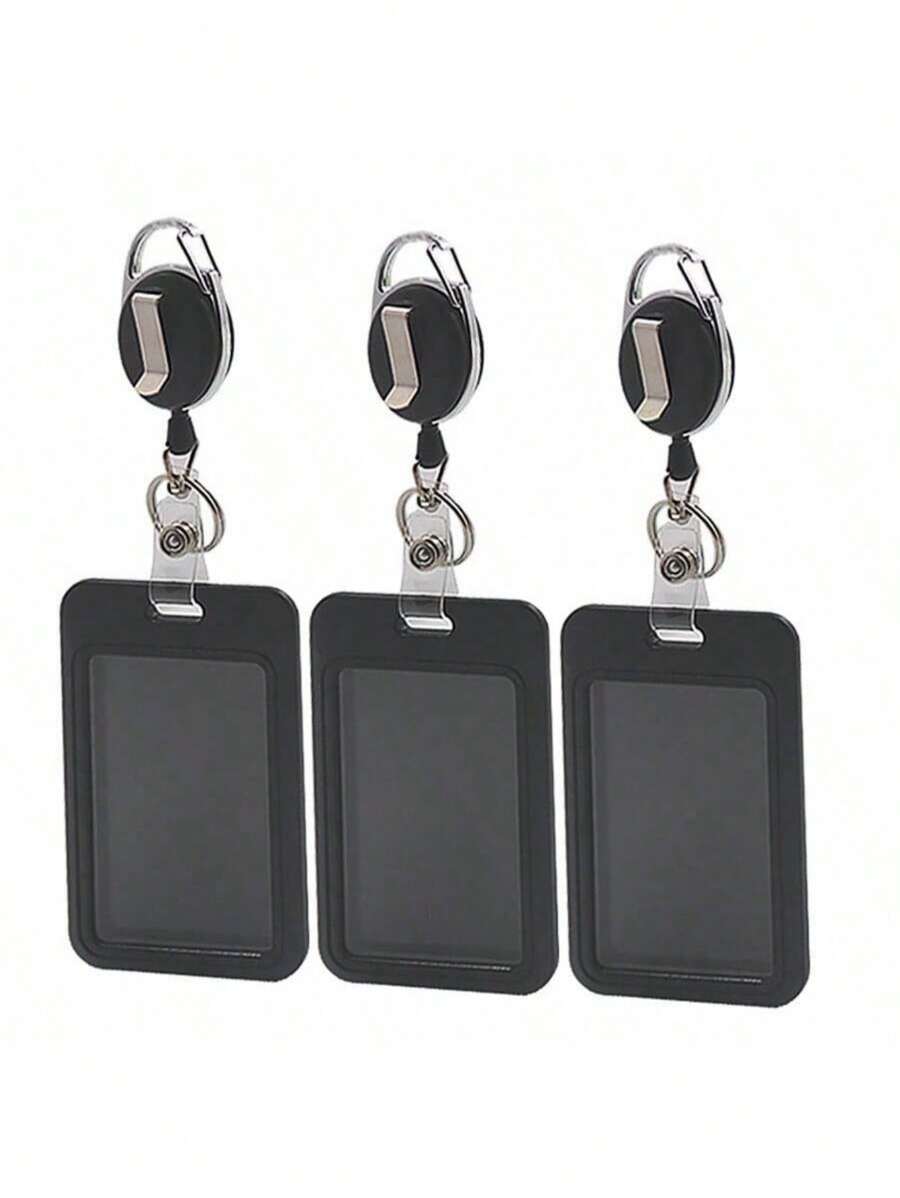 1pc Hard Black Vertical Plastic Card Holder With Retractable Badge Reel Clip For Office/School Id, Credit Card, Key Card, Driver License And Access Pass Protection Back To School - Black - View 1