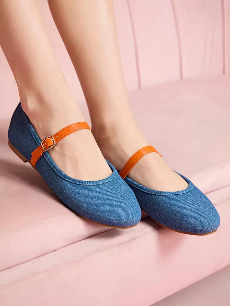 CUCCOO DOLLMOD Women's Comfortable Adjustable Buckle Round Toe Flat Shoes - Blue - View 1