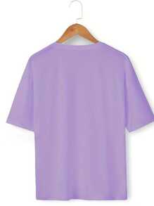 Maweii 加大码印有“如果上帝支持你，无论谁反对都没关系”字样的短袖春夏合版圆领女式T恤 - 淡紫色 - 查看 2