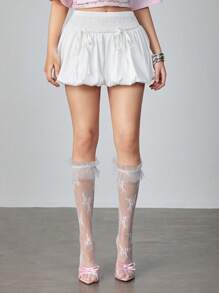 ROMWE Avant Women's Satin Sheen Ruffled Tie-Waist Mini Skirt, Summer - White - View 6