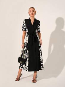 SHEIN Clasi Abito elegante da donna con stampa floreale e vita annodata - Multicolore - Visualizzare 1