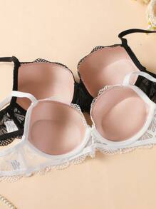 2 Peças Conjunto de Sutiã de Lingerie com Armação de Renda para Mulheres