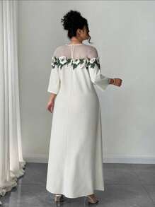 SHEIN Clasi Abito elegante e ampio con inserti in pizzo, disponibile anche in taglie comode per donne - Albicocca - Visualizzare 2