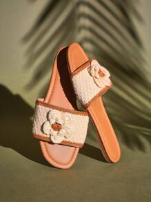 SHUZIA Women's Open Round Toe Espadrille Detailing Beige Slip On Sandals - White - View 3