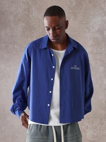 SUMWON Retro Pinstripe Button-Down Shirt Oversized Casual Long Sleeve Streetwear Classic Business Casual Office Work College Campus Spring Fall Winter