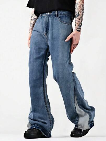 Street Life Pantalones vaqueros casuales y versátiles con vuelo en los bolsillos para hombres