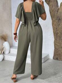 Breezaya Plus Size Women Green Ruffled Side Pocket Straight-Leg Jumpsuit
