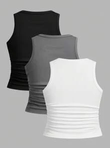 Comfortcana 3 件套大码休闲罗纹吊带背心和背心，适合春夏季 - 彩色 - 查看 2