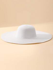 时尚宽边沙滩太阳帽，休闲度假 - 白色 - 查看 2