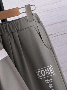 SHEIN 2pcs Tween Boys Thickened Hooded Jacket & Pants Set, Warm Winter Casual Wear - Grey - View 4