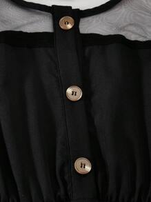 SHEIN Explorewe Tween Girls' Mesh Patchwork Woven Elastic Waist Ruffle Sleeve Jumpsuit Black Jumpsuit Tween Jump Suits For Girls - Black - View 5