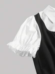 SHEIN MOD Spring And Summer New Women Plus Size Ruffle Puff Sleeve Knitted College Style Dress, Shirt 2 In 1 Design