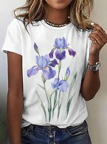 EMERY ROSE Women's Casual Versatile Elegant Floral Pattern T-Shirt - Multicolor - View 1