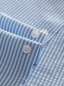 AXEPEAK 男士短袖字母印花翻领单排扣衬衫，街头潮流