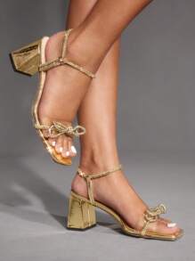 CUCCOO SZL Giày cao gót vàng cho nữ, quai bướm đính đá Rhinestone, giày cao gót thời trang bằng kim loại, thích hợp cho tiệc tùng, đi làm, sàn diễn, giày cao gót kim loại - Vàng - Xem 7