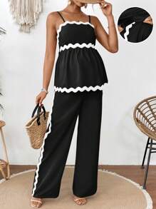 SHEIN Set de 2 piezas de top y pantalones de maternidad, simples y elegantes, adecuados para el verano