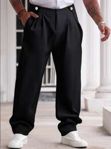 Manfinity Homme Men's Solid Color Pleated Pocket Straight Leg Loose Casual Pants