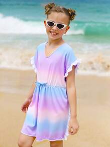Tween Girls' Ombre Ruffle Hem Coverup Dress For Beach/Vacation - Multicolor - View 3