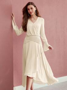 MOTF PREMIUM DRAPED ASYMMETRICAL HEM DRESS - Apricot - View 5