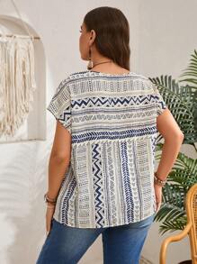 EMERY ROSE Große Größen Grafik Muster Lässig Loose Bluse, geeignet für Urlaub, Sommer