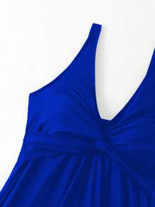 Swim Lushoire Women's Casual Beach Summer Outfits - Twist Design Swimsuit Skirt With Swim Shorts - Royal Blue - View 4