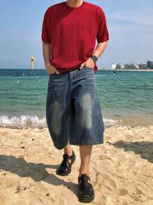 DAZY Men's Red Printed Jacquard Knitted Sweater, Summer - Red - View 3