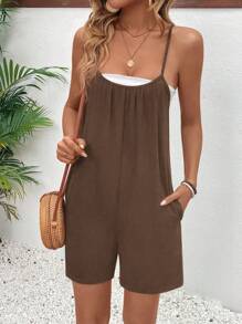 Breezaya Ladies' Casual Spaghetti Strap Romper Short Jumpsuitwomen Romperplaysuit Women - Brown - View 5