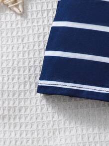 男童条纹恐龙刺绣 Polo 领短袖 T 恤，夏季 - 黑色 - 查看 4