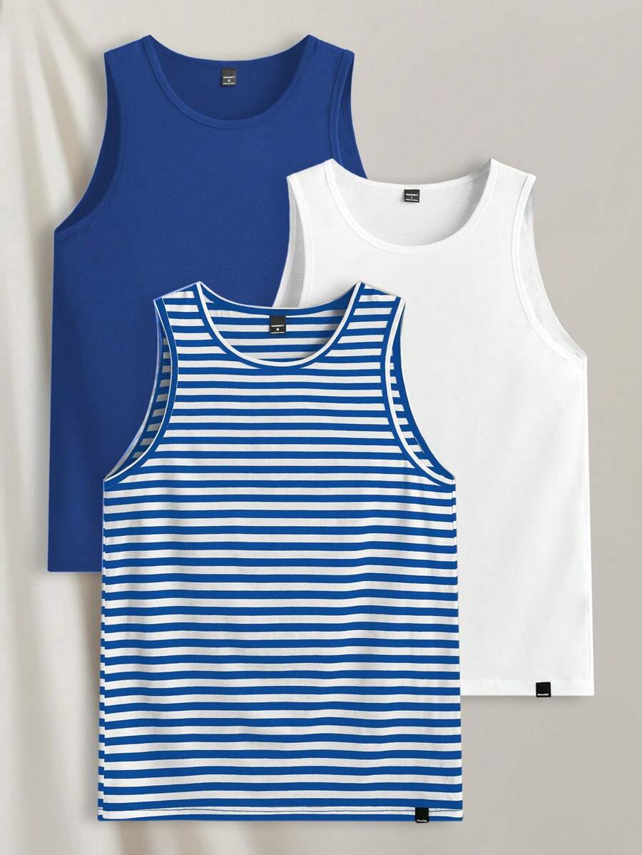 Manfinity VCAY Men's Crew Neck Knit Casual Top, Multi-Pack Set - Blue - View 1