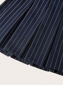 SHEIN EZwear Vestido básico de estilo vintage preppy Y2K para mujer, con volantes, de manga corta, a rayas, abotonado adelante, para festivales musicales, para primavera/verano - Azul Marino - Ver 9