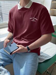 DAZY 男士字母印花红色短袖T恤，夏季