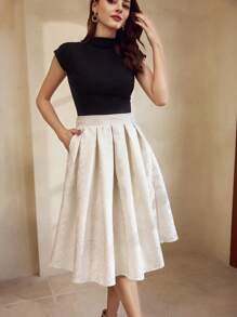 Vintamour 复古优雅女士提花缎裙，带口袋和喇叭下摆镂空服装，感恩节女士公主服装，音乐会女士夏季女士婚礼宾客节日女士 1960 年代 - 白色 - 查看 4