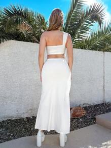 EgrlEra Conjunto de mujer blanco sexy de un solo hombro, apto para uso diario y para fiestas