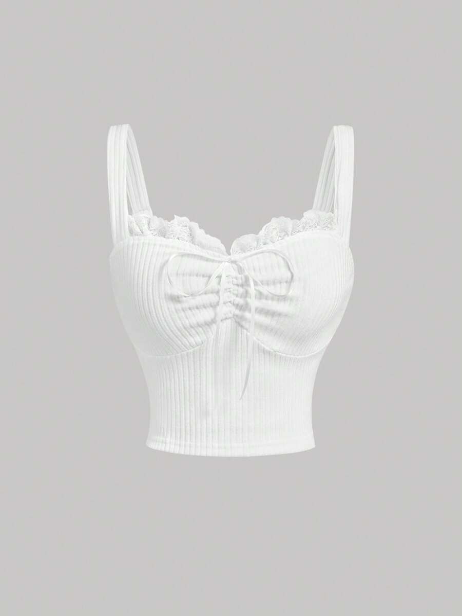 SHEIN MOD 女士白色蕾丝边吊带背心，邮轮女装，万圣节服装，秋季女装，性感上衣，秋季上衣，邮轮女装 - 白色 - 查看 1