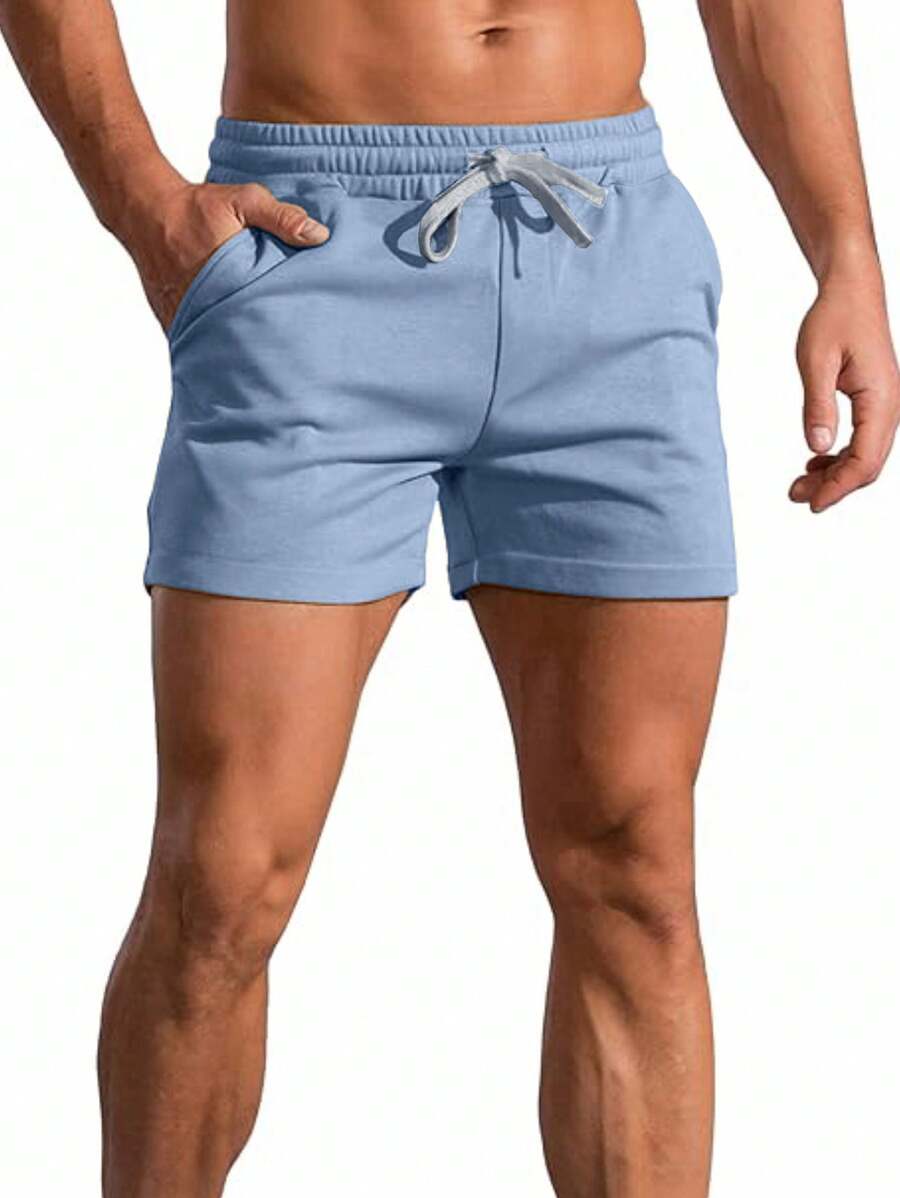 Manfinity Homme Quần short nam trơn màu thường ngày, quần short thời trang tối giản mùa hè - Màu xanh lam - Xem 1