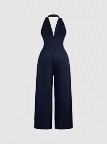 SHEIN MOD Plus Size Halter Loose Waist Ruched Wide Leg Jumpsuit